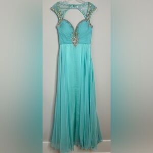 Ariel - A Beautiful Bejeweled Mint Green/Blue Chiffon Gown